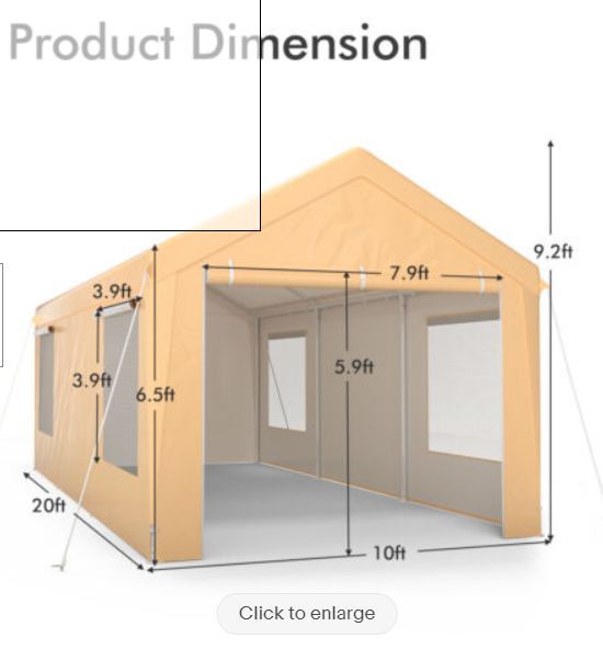 10x20 ft Heavy Duty Carport Portable Garage Party Tent Rainproof Car Canopy, unassembled