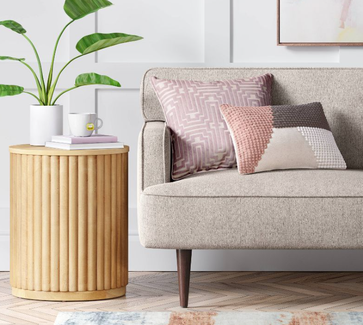 18`` Wooden Drum End Table Natural