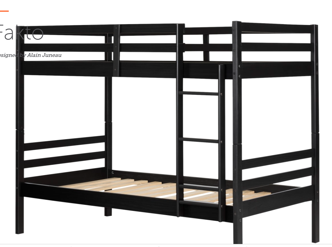 Fakto - Solid Wood Industrial Bunk Bed, twin, black, in box