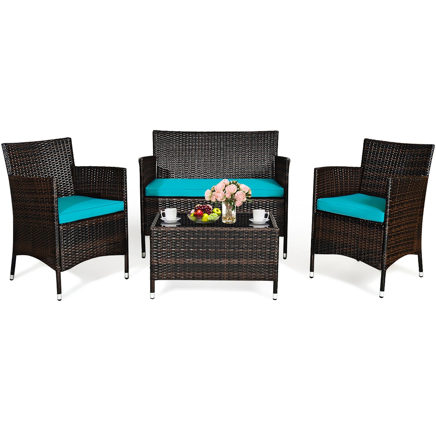 4 Pieces Patio Rattan Furniture Set with Cushion *ASSEMBLED*