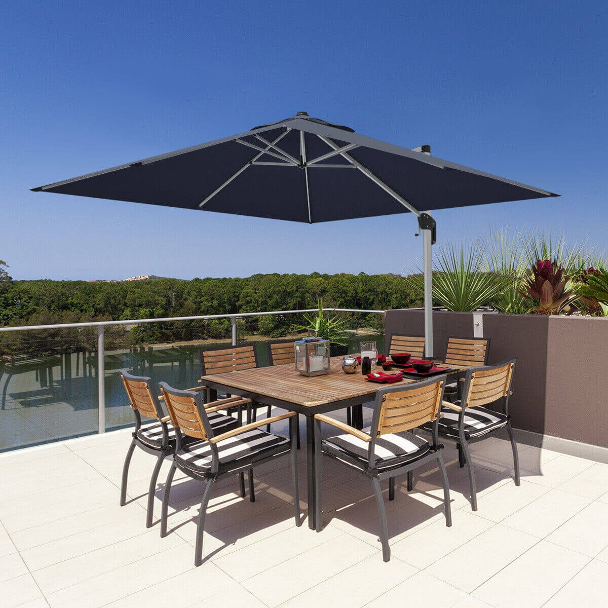 10 Feet 360° Tilt Aluminum Square Patio Umbrella without Weight Base-Navy, 1 box