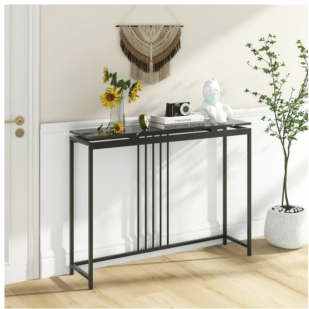 47" Long Console Table Narrow Entryway Table with Marble-like Tabletop Metal Frame (Fully Assembled)