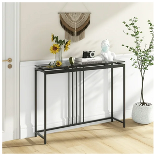 47" Long Console Table Narrow Entryway Table with Marble-like Tabletop Metal Frame (Fully Assembled)