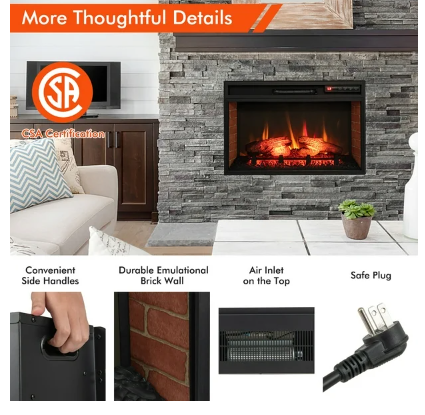 Scratch & Dent, No Box, 26 Inch Electric Fireplace Insert 4777 BTU Recessed Freestanding Fireplace w/ Remote