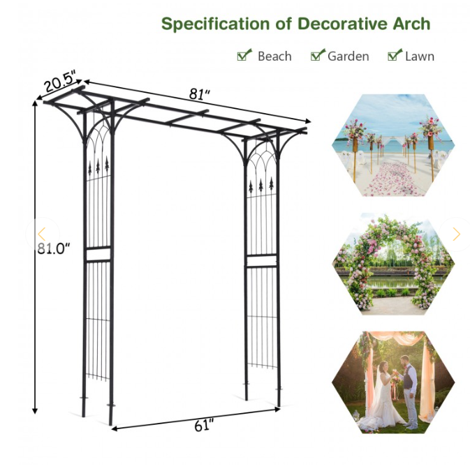 81 x 81 x 20 Inch Metal Garden Arch for Various Climbing Plant - Unassembled