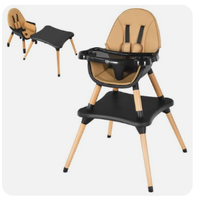 5-in-1 Baby Wooden Convertible High Chair - Black/Coffee