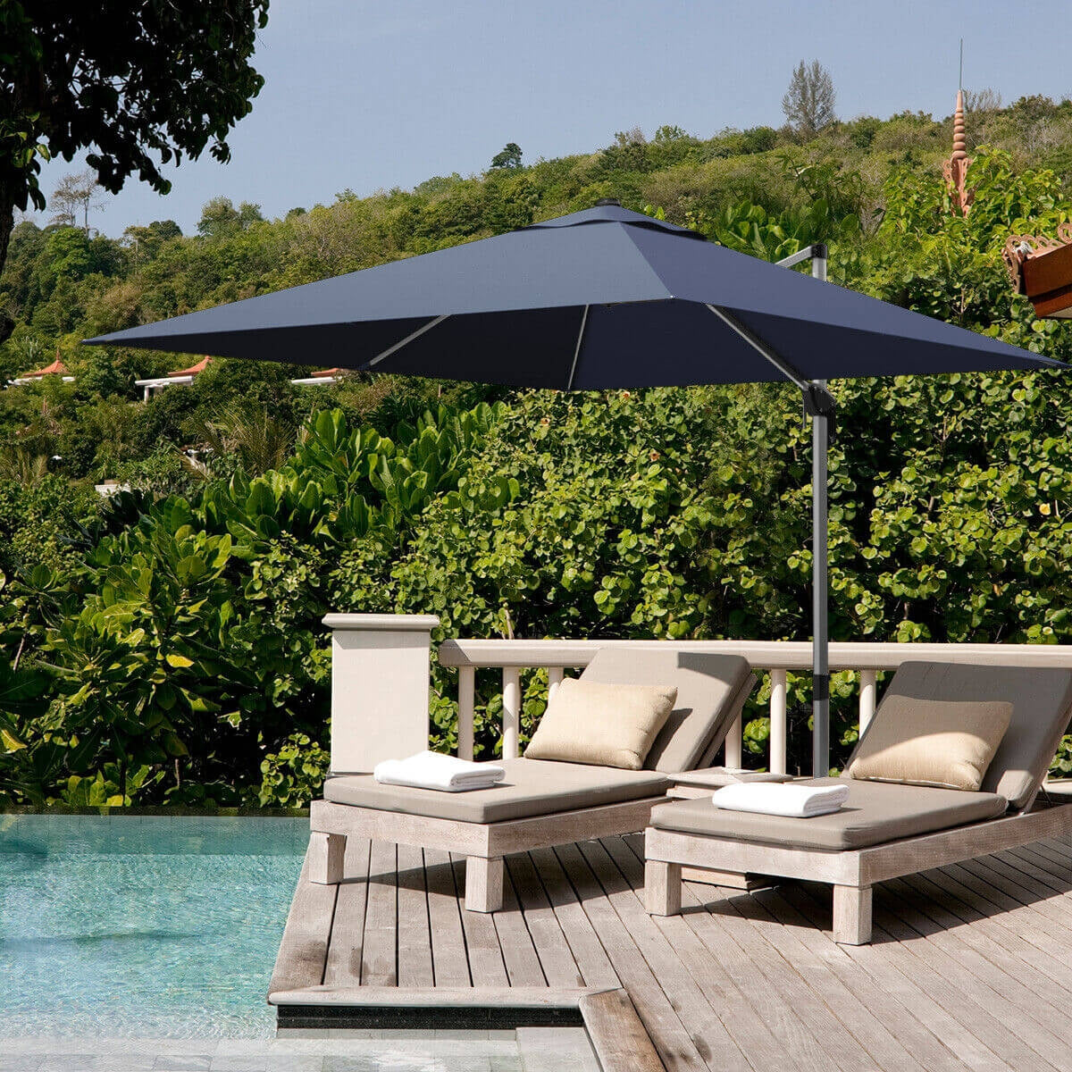 10 Feet 360° Tilt Aluminum Square Patio Umbrella without Weight Base-Navy, 1 box