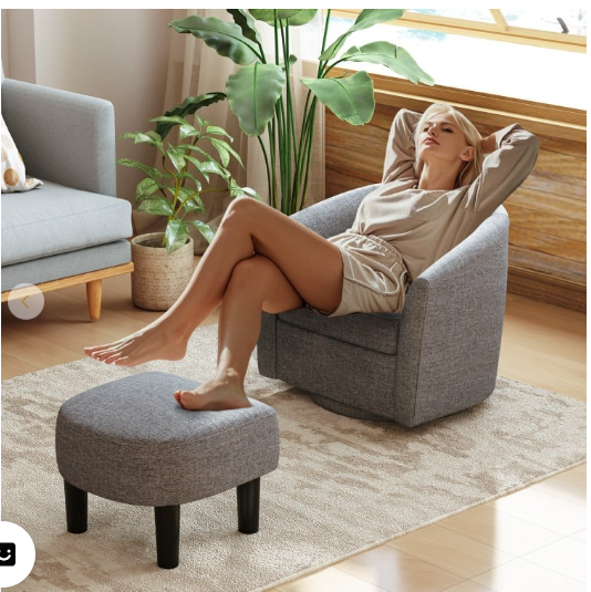 Swivel Accent Chair with Ottoman Footrest (Customer Return) (Assembled)