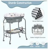 Folding Baby Changing Table with Bathtub and 4 Universal Wheels - Assembly Required