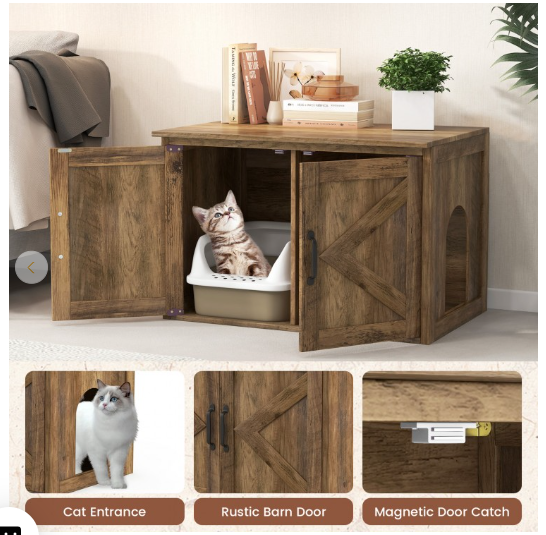 Flip Top Hidden Cat Furniture with Double Barn Doors, and Middle Entry (1 Box, Unassembled)