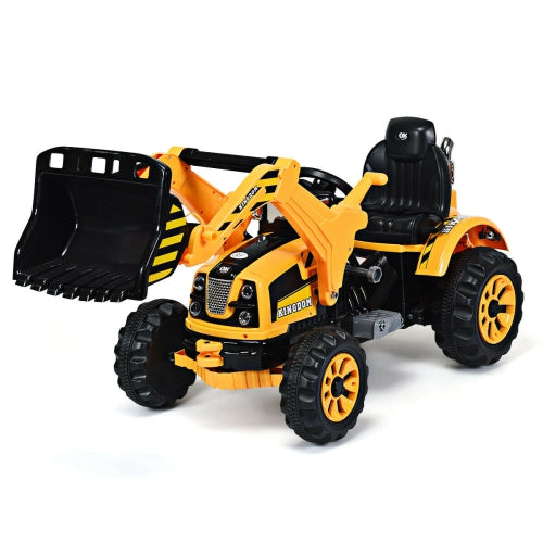 12V Battery Powered Kids Ride On Excavator Truck With Front Loader Digger Yellow, Fully Assembled