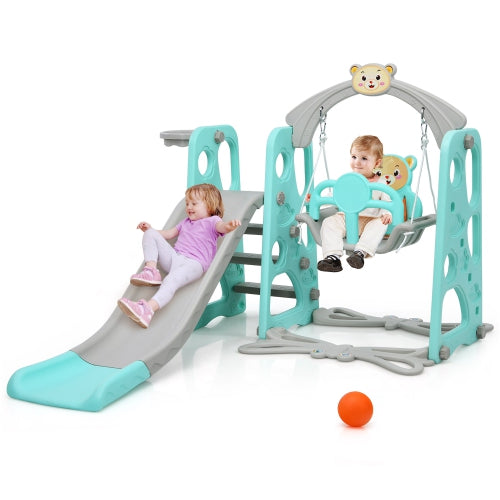 4-in-1 Toddler Climber and Swing Set w/ Basketball Hoop & Ball