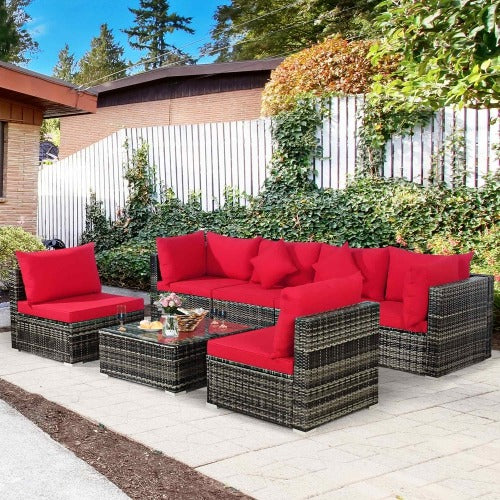 7 Pieces Rattan Sectional Sofa Set- Fully Assembled, Customer return special, 1 panel mismatch but not noticeable with cushion on, please see image!