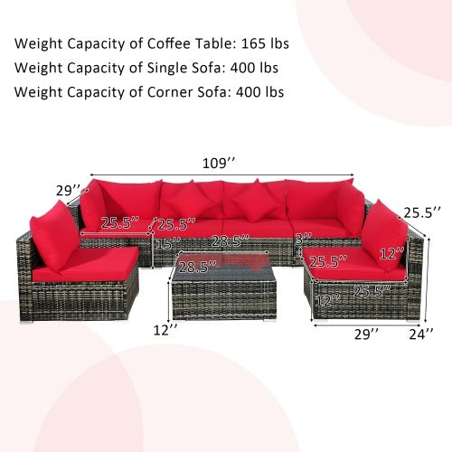 7 Pieces Rattan Sectional Sofa Set- Fully Assembled, Customer return special, 1 panel mismatch but not noticeable with cushion on, please see image!