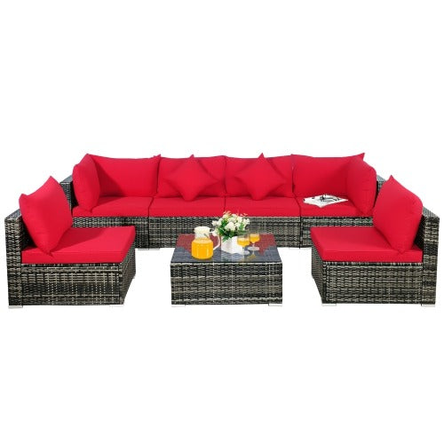 7 Pieces Rattan Sectional Sofa Set- Fully Assembled, Customer return special, 1 panel mismatch but not noticeable with cushion on, please see image!