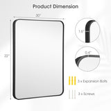 22"x 30"Bathroom Wall Mounted Mirror Aluminum Alloy Frame Decor