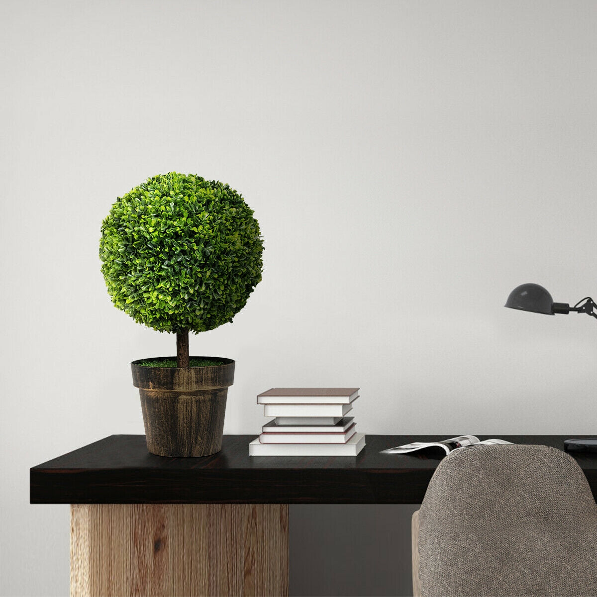 2 Pieces, 24 Inch Artificial Boxwood Topiary Ball Tree for House and Office