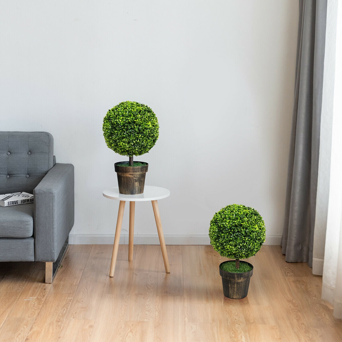 2 Pieces, 24 Inch Artificial Boxwood Topiary Ball Tree for House and Office