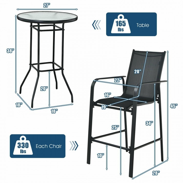 Brittany 3 Pieces Outdoor Patio Bar Table Stool Set *FULLY ASSEMBLED*