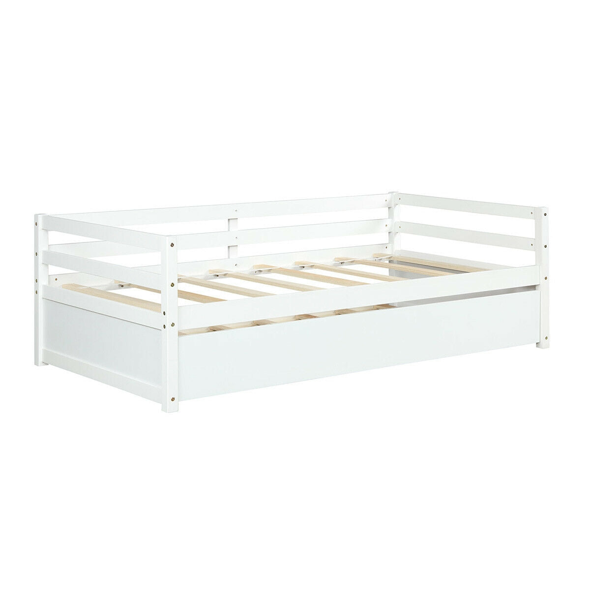 *SPECIAL* Twin Size Wooden Slat Trundle Platform-White (1 Box, Unassembled)