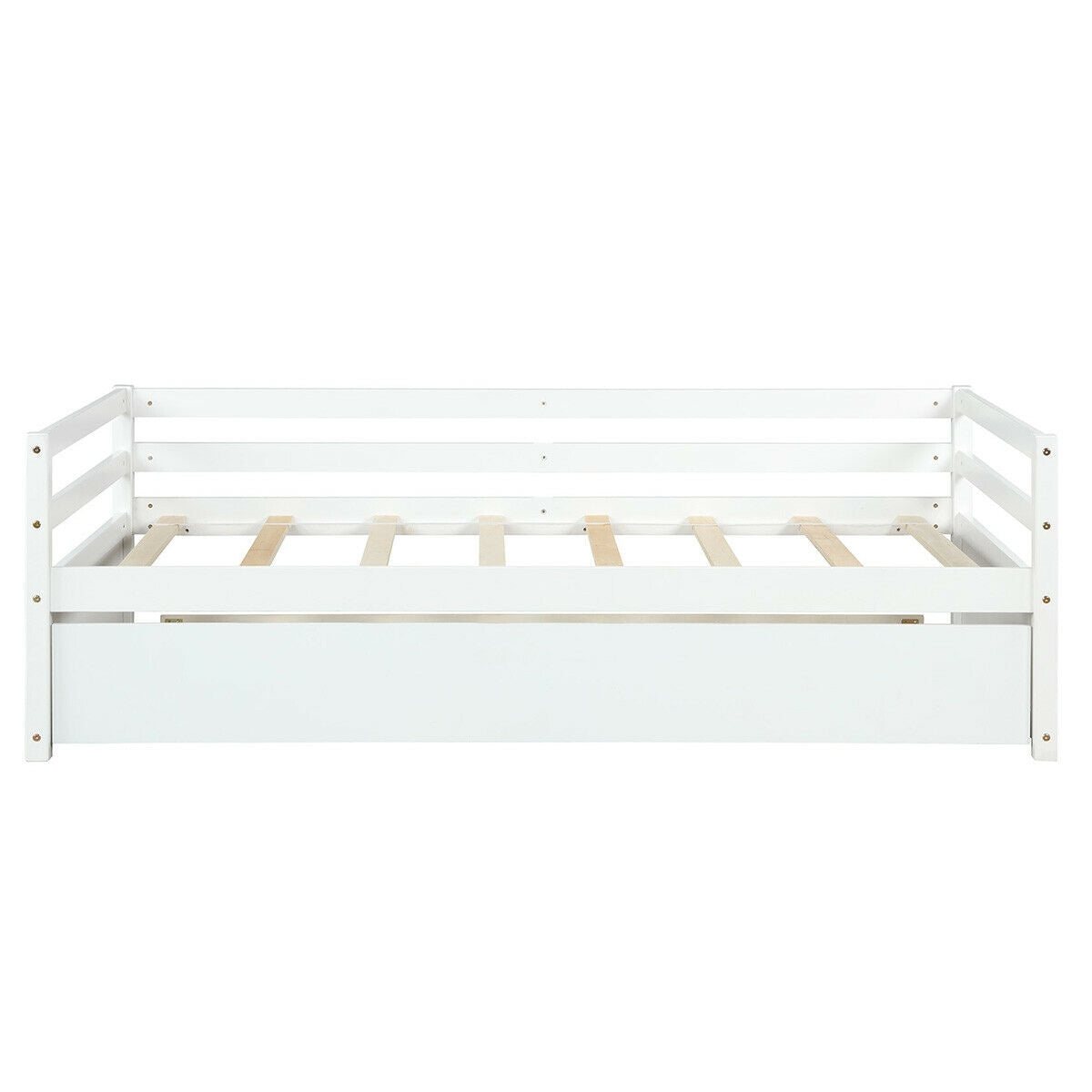 *SPECIAL* Twin Size Wooden Slat Trundle Platform-White (1 Box, Unassembled)