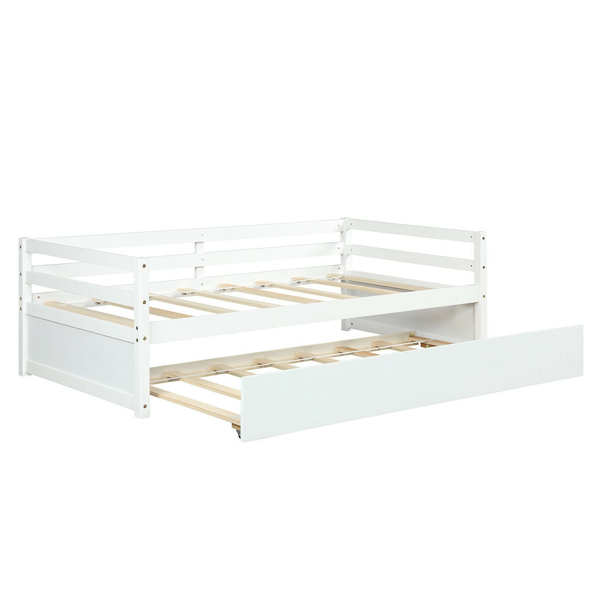 *SPECIAL* Twin Size Wooden Slat Trundle Platform-White (1 Box, Unassembled)