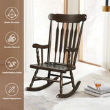 Solid Wood Porch Glossy Finish Rocking Chair- Dark Brown