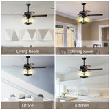 50 Inch Noiseless Ceiling Fan Light with Explosion-proof Glass Lampshades-Black (1 box)