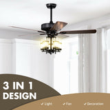 50 Inch Noiseless Ceiling Fan Light with Explosion-proof Glass Lampshades-Black (1 box)