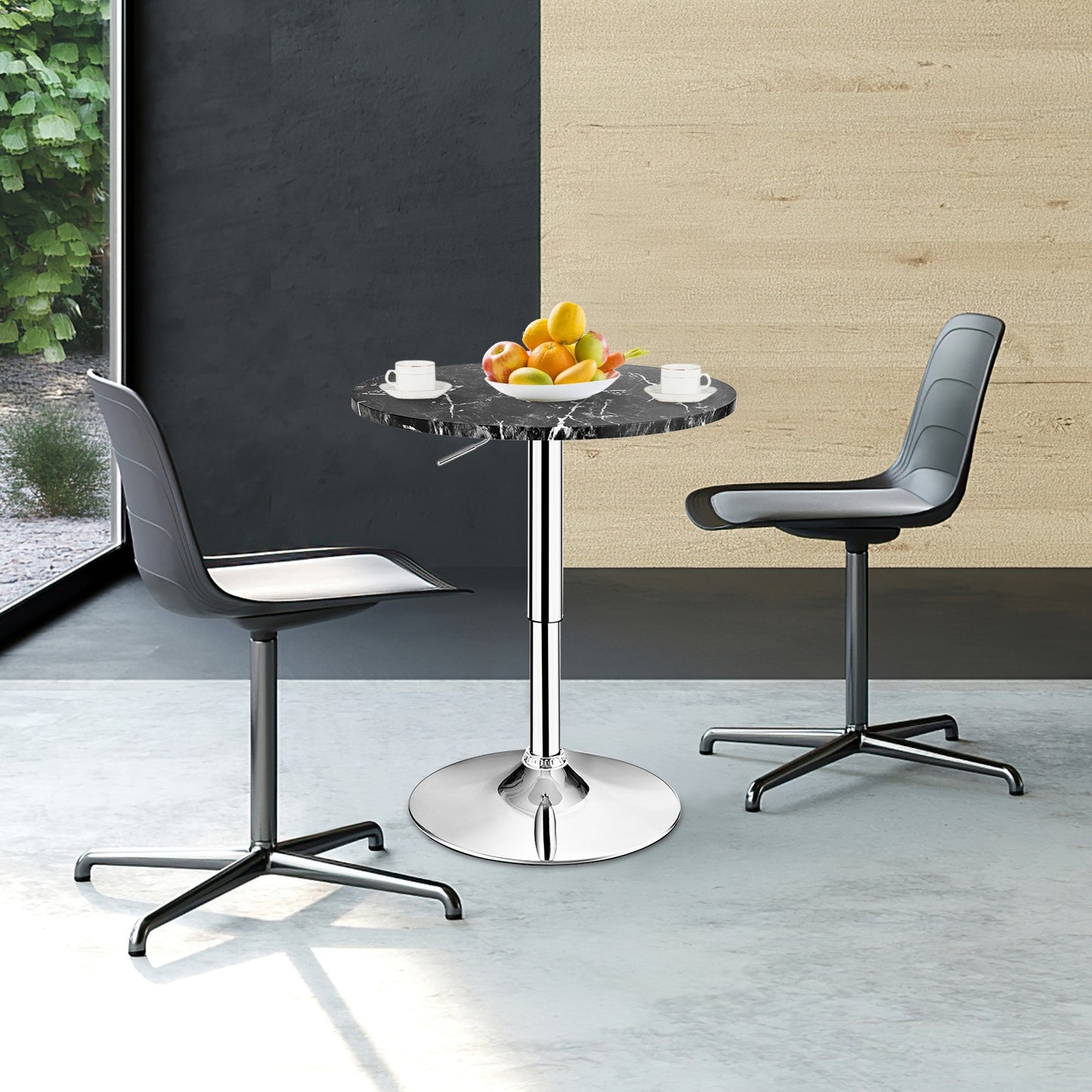 360 Degree Swivel, Round Height Adjustable Bistro Bar Table - Black (Assembled)