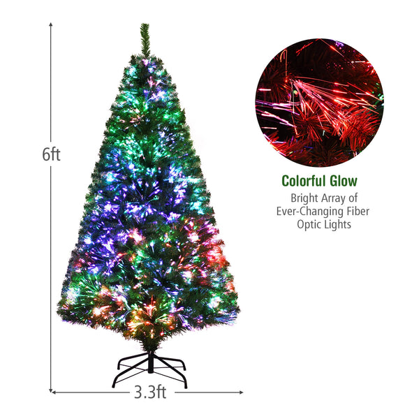 6 Feet Pre-lit Fiber Optic Artificial Christmas Tree with 617 Branch Tips