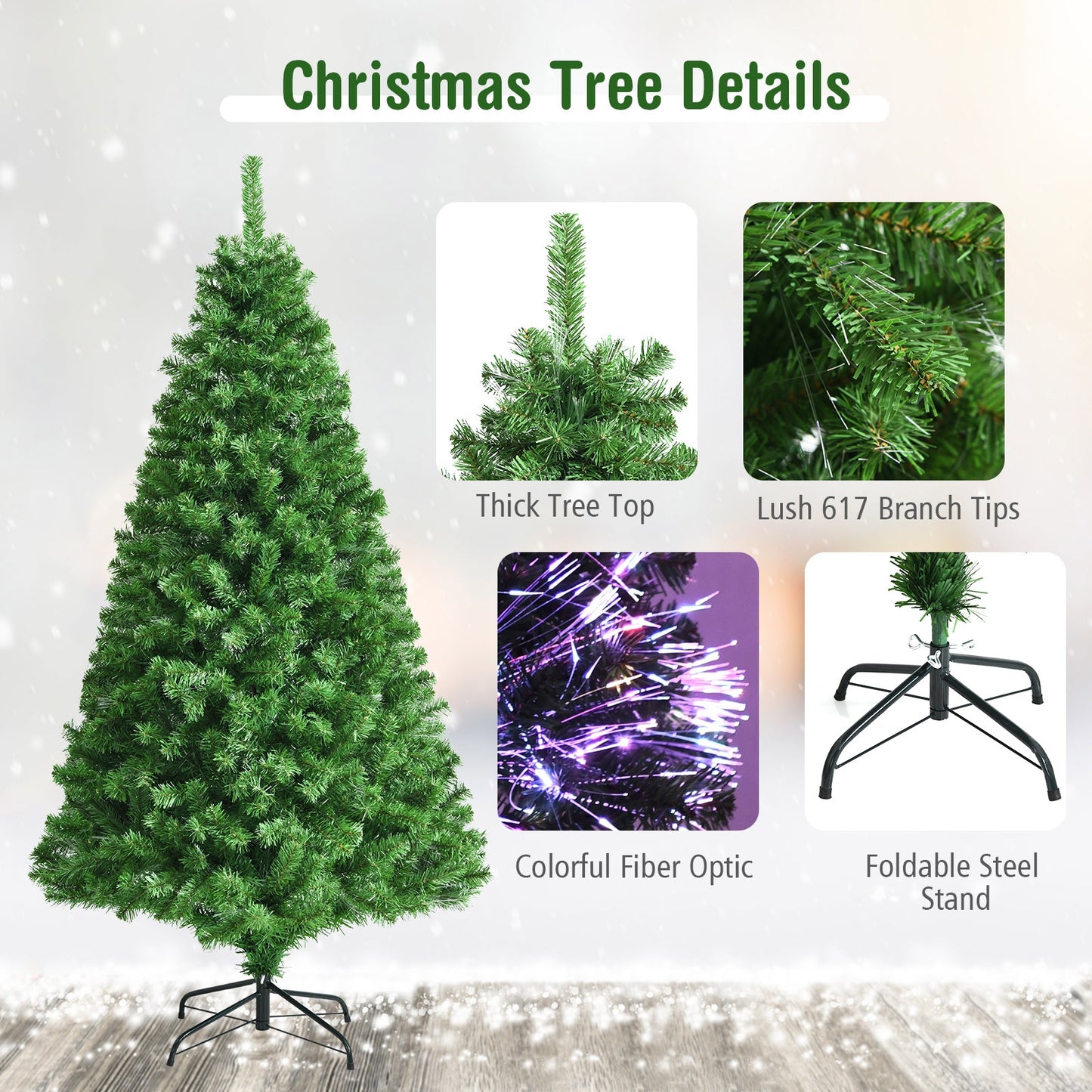 6 Feet Pre-lit Fiber Optic Artificial Christmas Tree with 617 Branch Tips