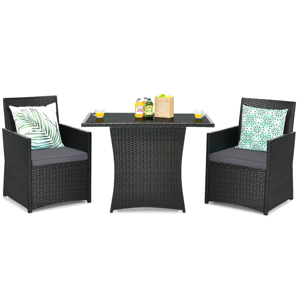 SPECIAL, NO TAX PLUS MAJOR MARKDOWN, 3 Pieces Patio Rattan Furniture Set with Cushion and Sofa Armrest-Gray  (Fully Assembled)