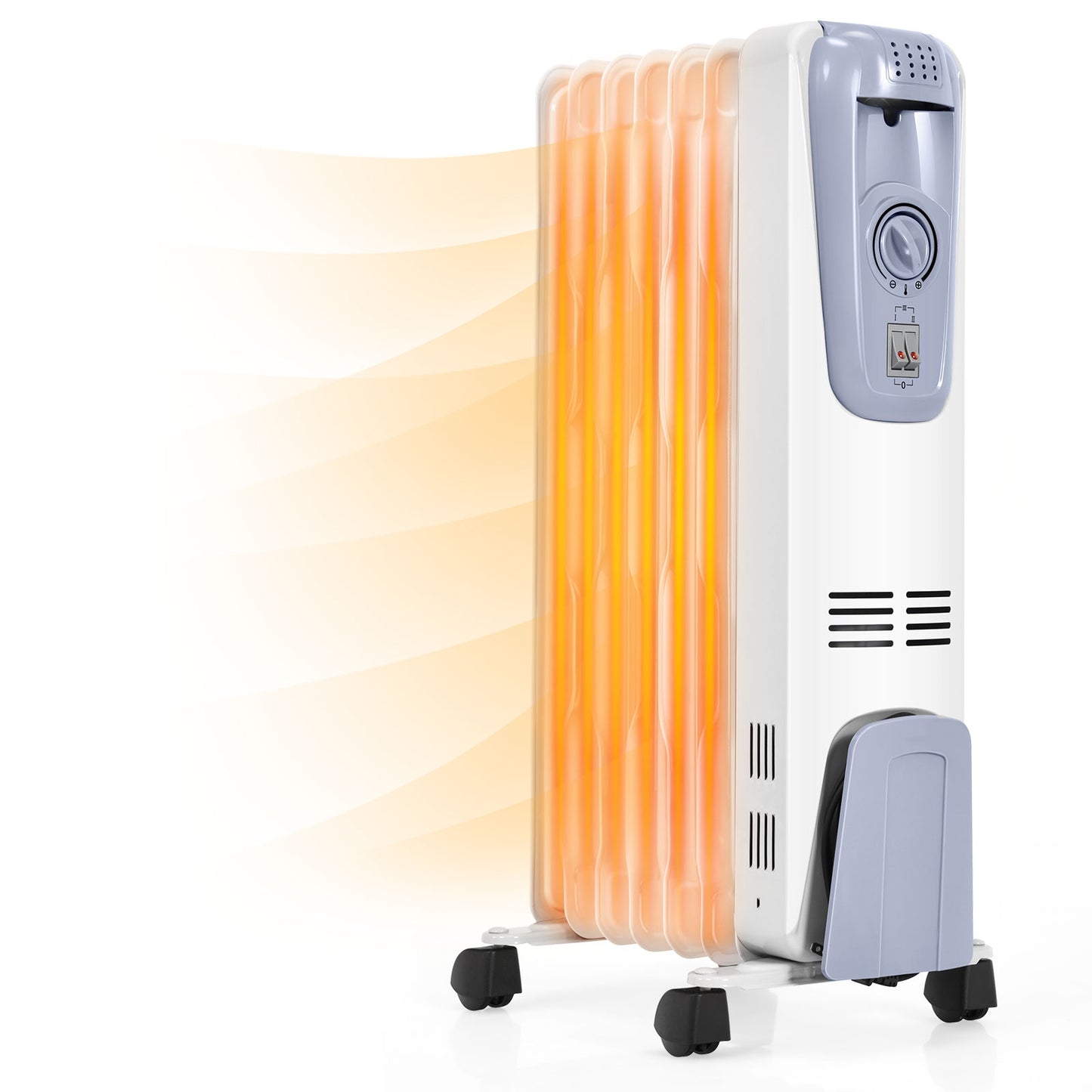 1500W Oil Filled Radiator with Thermostat and 4 Bottom Wheels- White