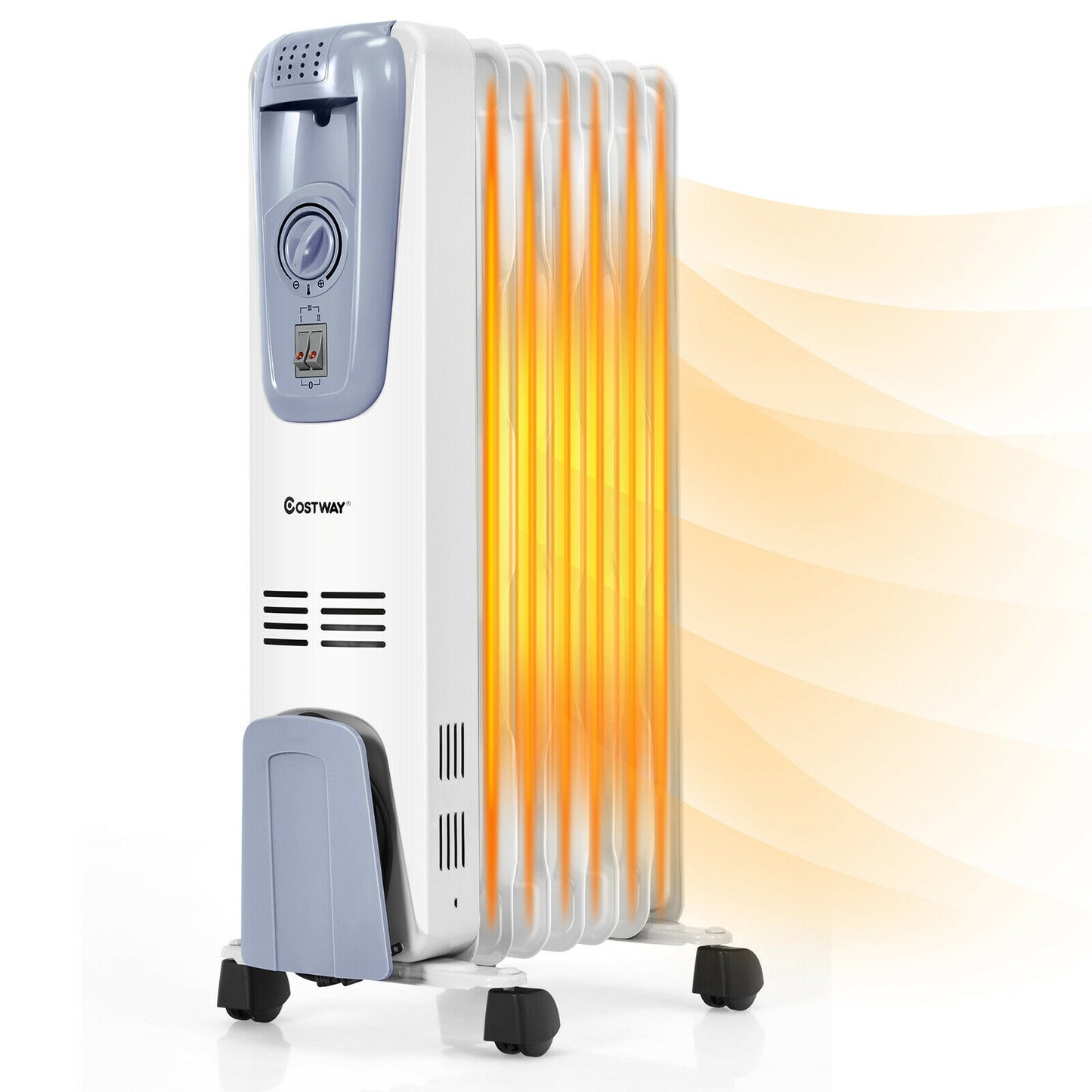 1500W Oil Filled Radiator with Thermostat and 4 Bottom Wheels- White