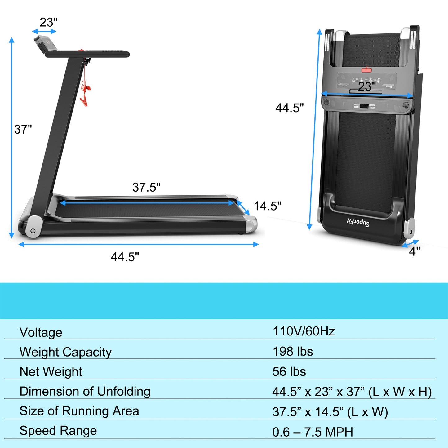 Folding Electric Compact Walking Treadmill with APP Control Speaker-Silver (MAX 198lbs)