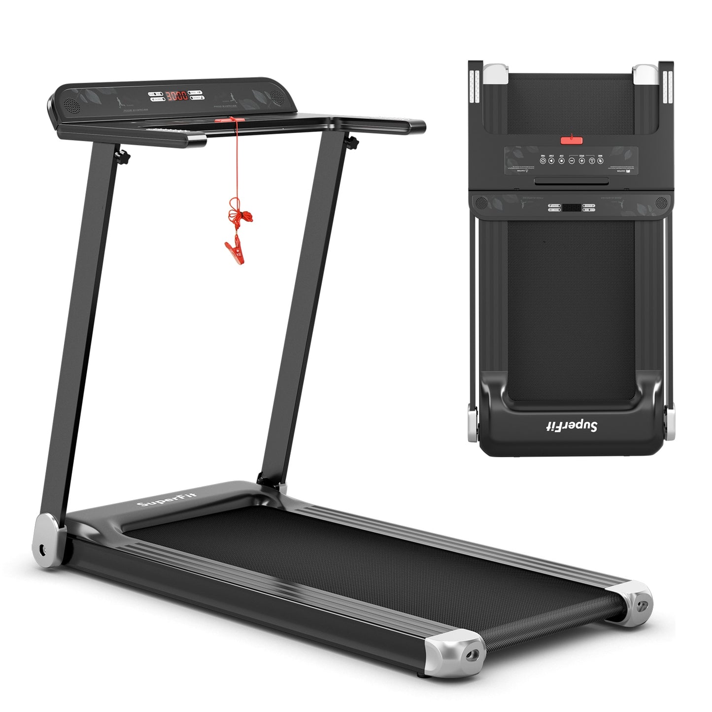 Folding Electric Compact Walking Treadmill with APP Control Speaker-Silver (MAX 198lbs)