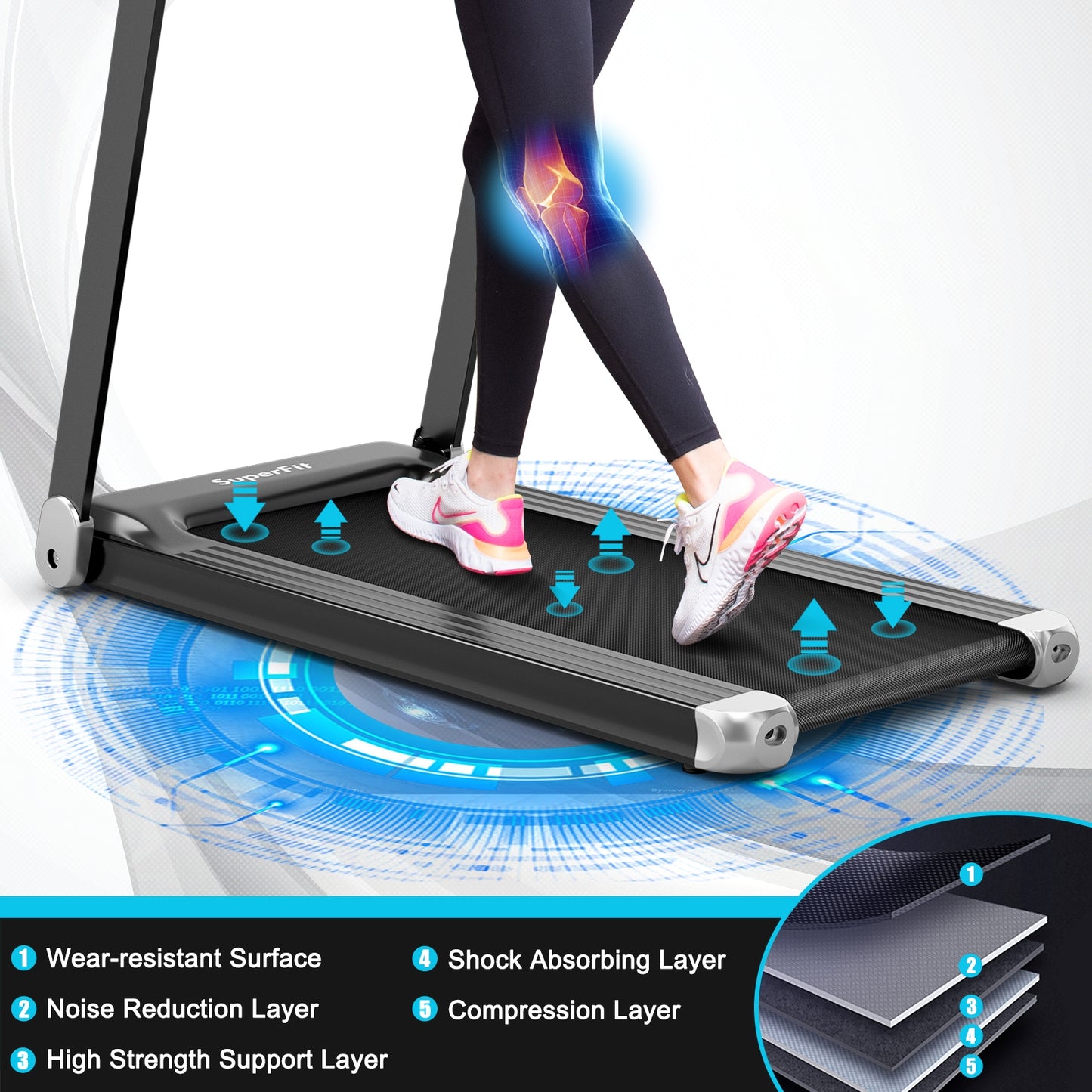 Folding Electric Compact Walking Treadmill with APP Control Speaker-Silver (MAX 198lbs)