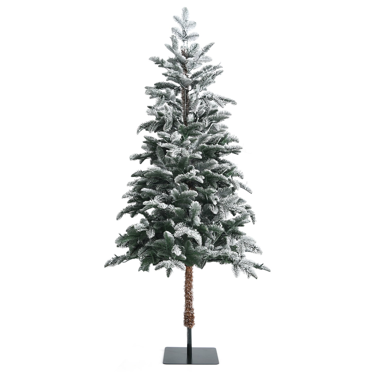 6 Feet Artificial Snow Flocked Pencil Christmas Tree with Warm White LED Lights