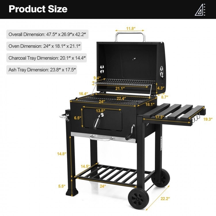 Outdoor Portable Charcoal Grill with Side Table *UNASSEMBLED/IN BOX