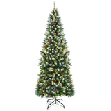 Pre-lit Artificial Pencil Christmas Tree with Pine Cones and Red Berries-7 ft