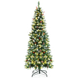 Pre-lit Artificial Pencil Christmas Tree with Pine Cones and Red Berries-6 ft