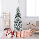 6 Feet Unlit Hinged Snow Flocked Artificial Pencil Christmas Tree with 500 Branch Tip