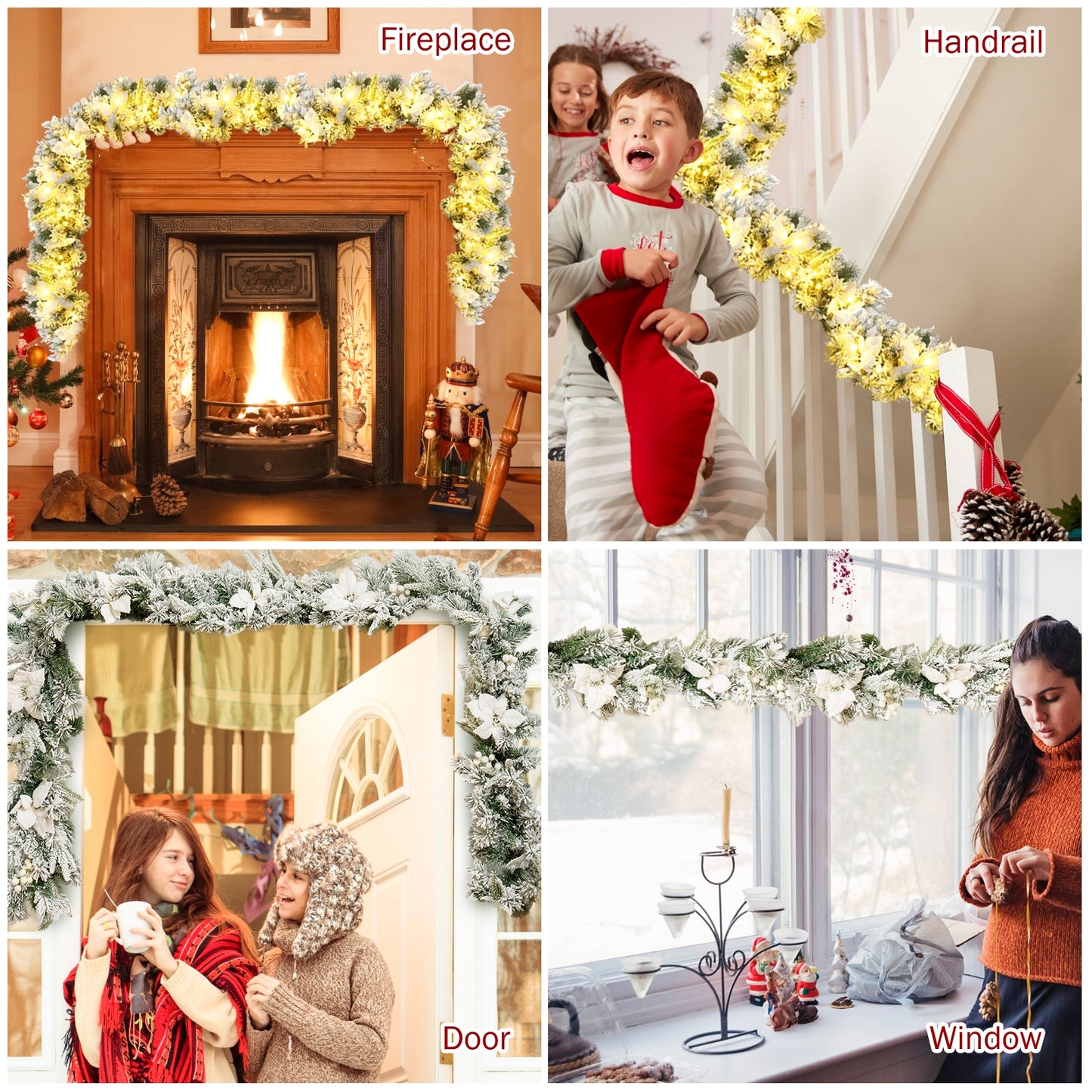 9 Feet Pre-Lit Artificial Christmas Garland with 50 LED Lights, battery