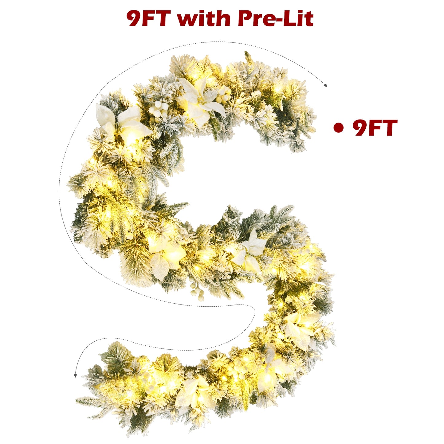 9 Feet Pre-Lit Artificial Christmas Garland with 50 LED Lights, battery
