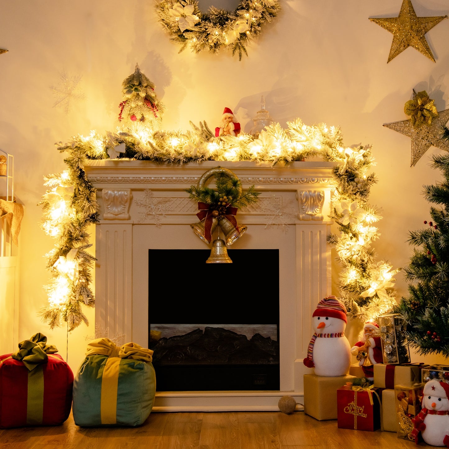 9 Feet Pre-Lit Artificial Christmas Garland with 50 LED Lights, battery