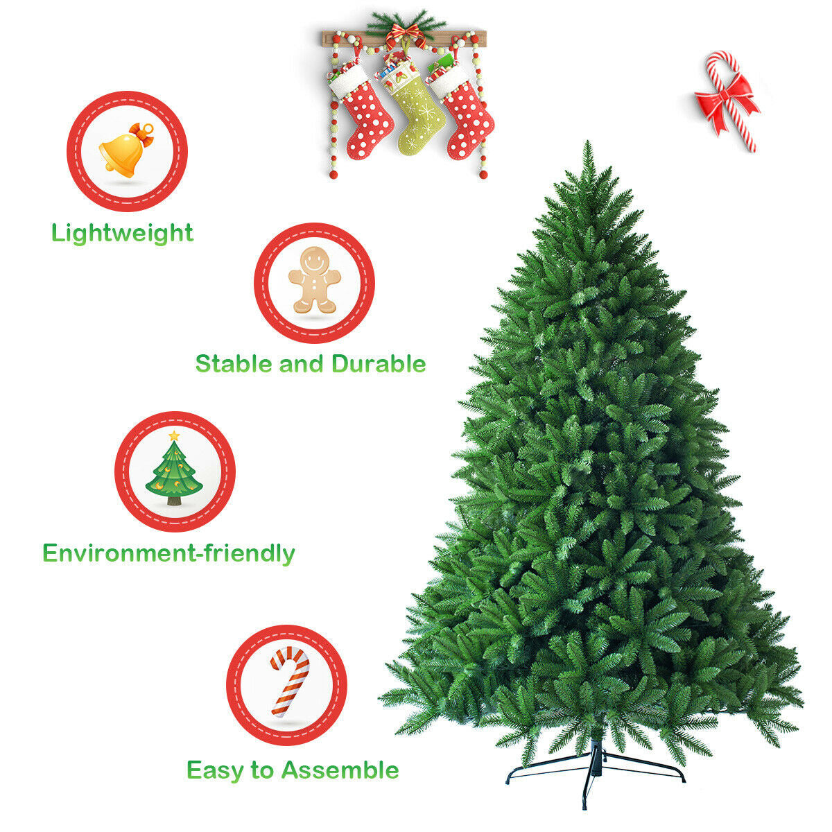 5 Feet Artificial Fir Christmas Tree with 600 Branch Tips