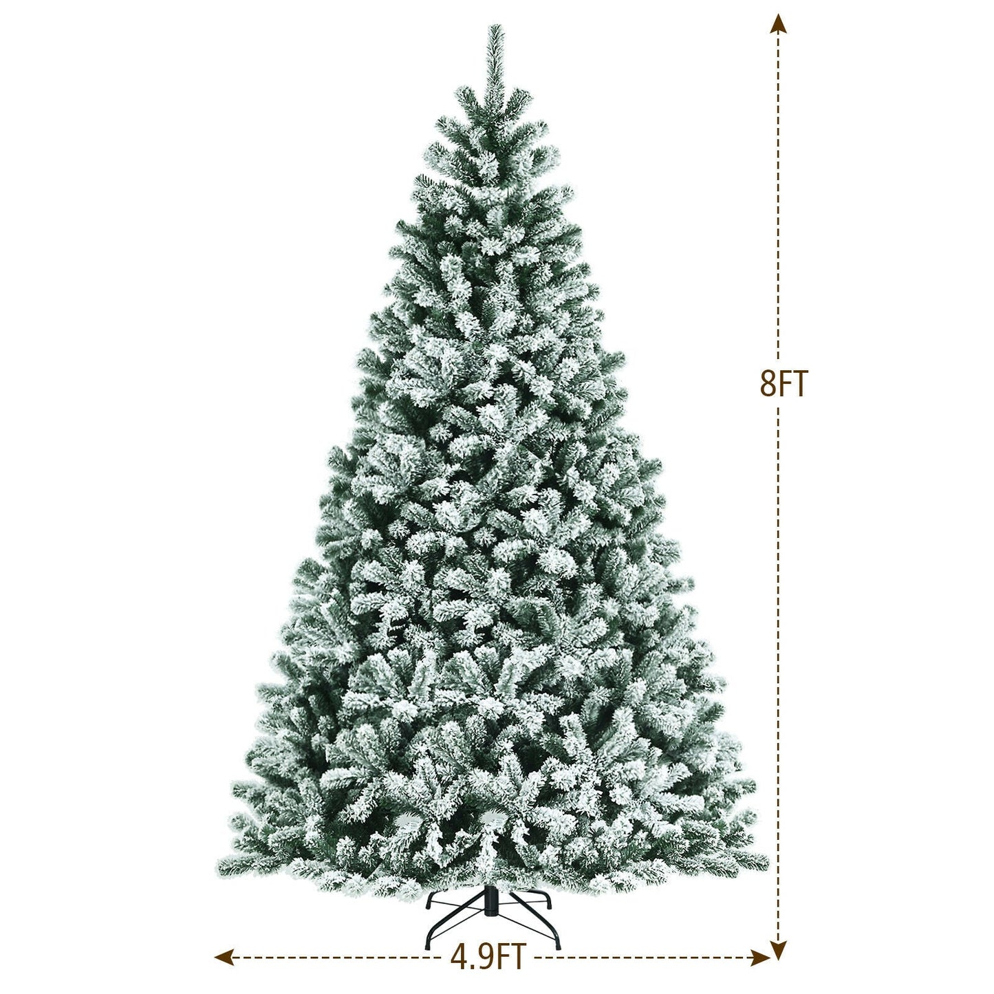 8 Feet Pre-lit Snow Flocked Christmas Tree with Tips and Metal Stand-8 ft, assembled, final sale