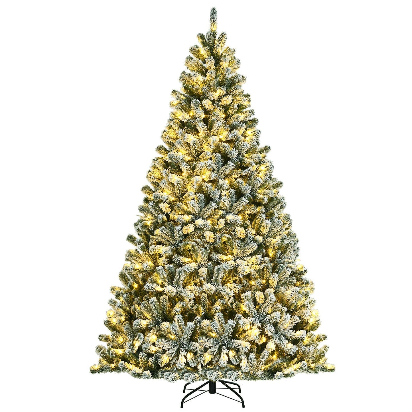 8 Feet Pre-lit Snow Flocked Christmas Tree with Tips and Metal Stand-8 ft, assembled, final sale