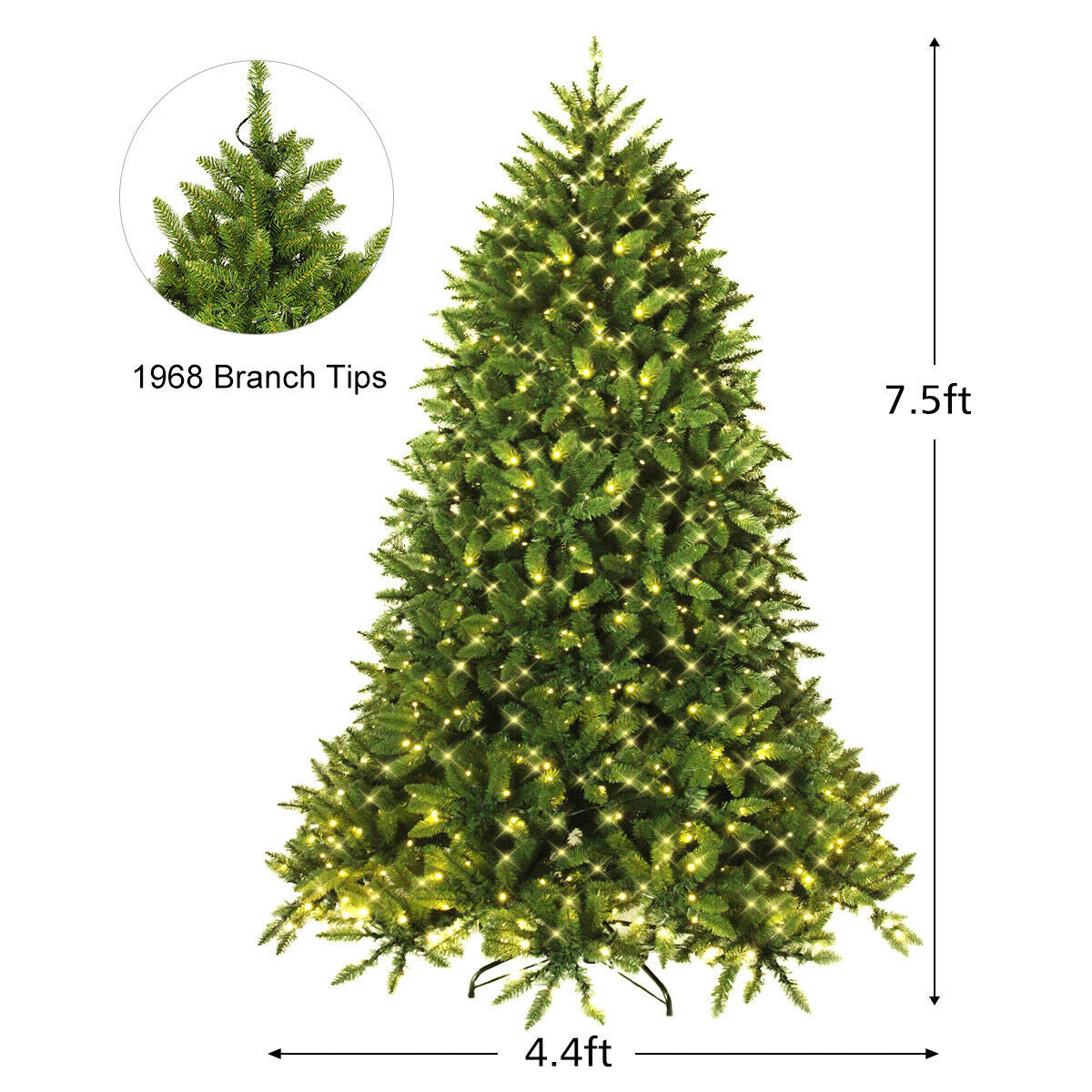 7.5 Feet Artificial Fir Christmas Tree with LED Lights and 1968 Branch Tips